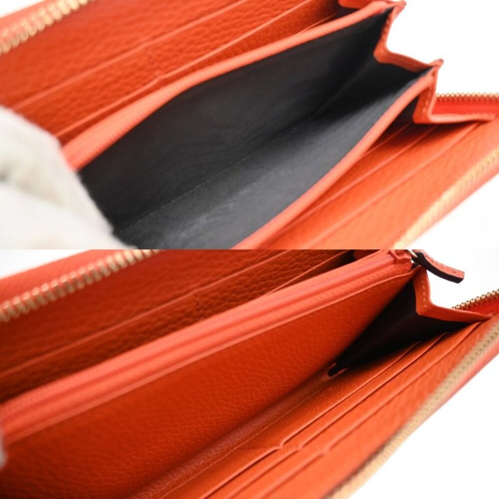 Gucci Long Wallet Round Zipper GG Canvas Leather Orange Beige 33 Kb040 - Picture 11 of 13